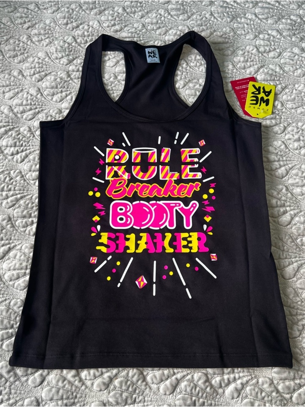 Zumba Fitness Zumba Shaker Racerback Black Tank Top Neon Pink Graphic Small Nwt